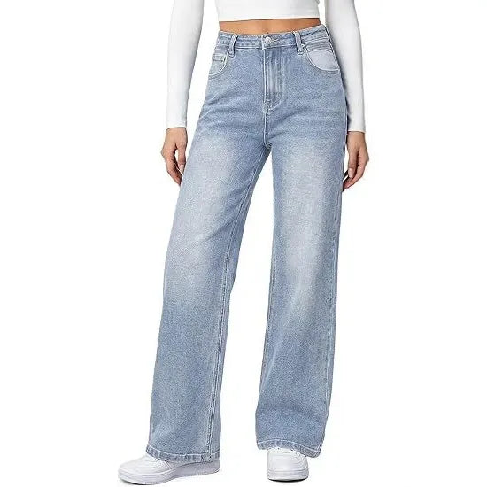 High‑Waist Light Wash Wide Leg Jeans
