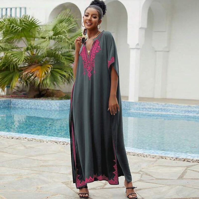Embroidered Kaftan Maxi Dress