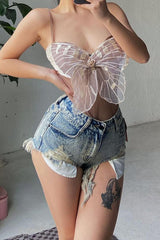 Retro Irregular Tassel Denim Shorts