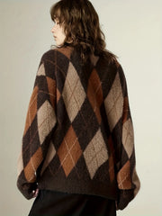 Crew Neck Argyle Knit Sweater