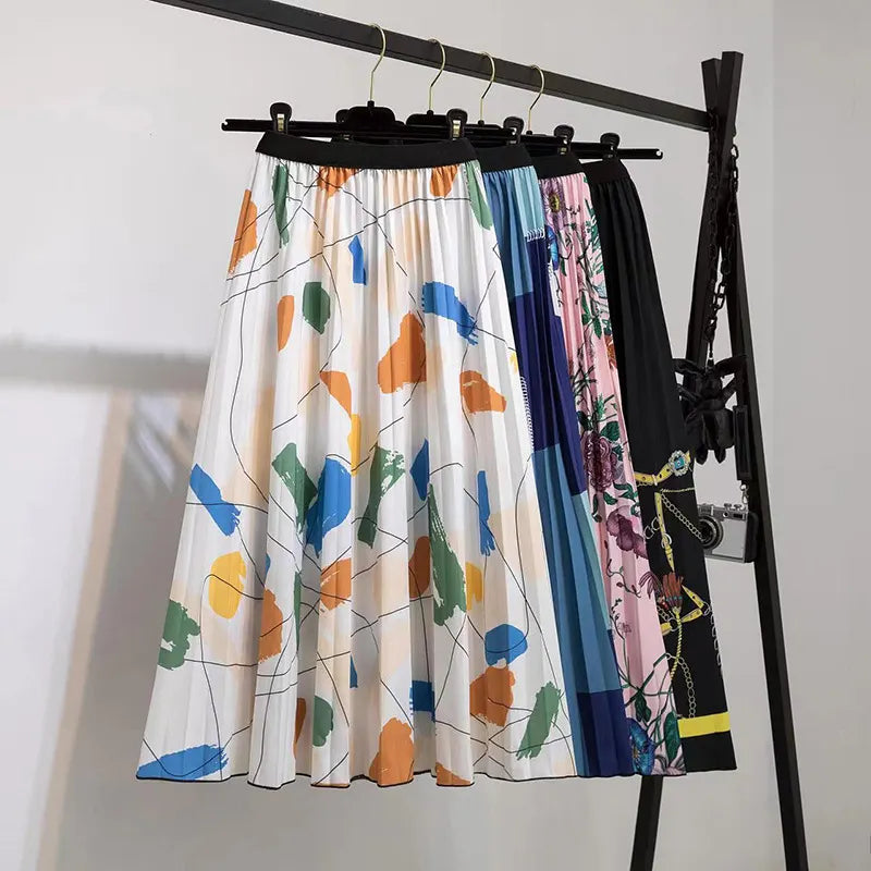 Printed Pleated Midi Skirt