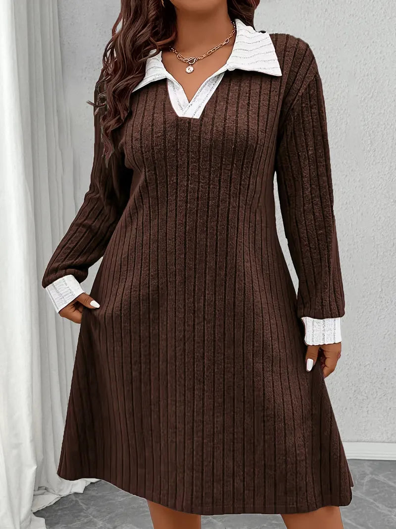 Contrast Collar Knit A-Line Dress