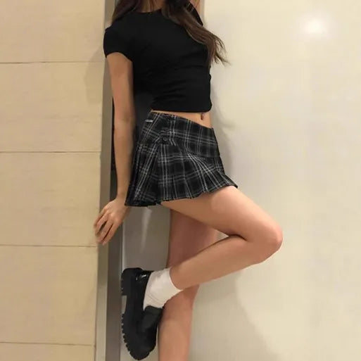 Ultra Mini Low Rise Plaid Pleated Skirt