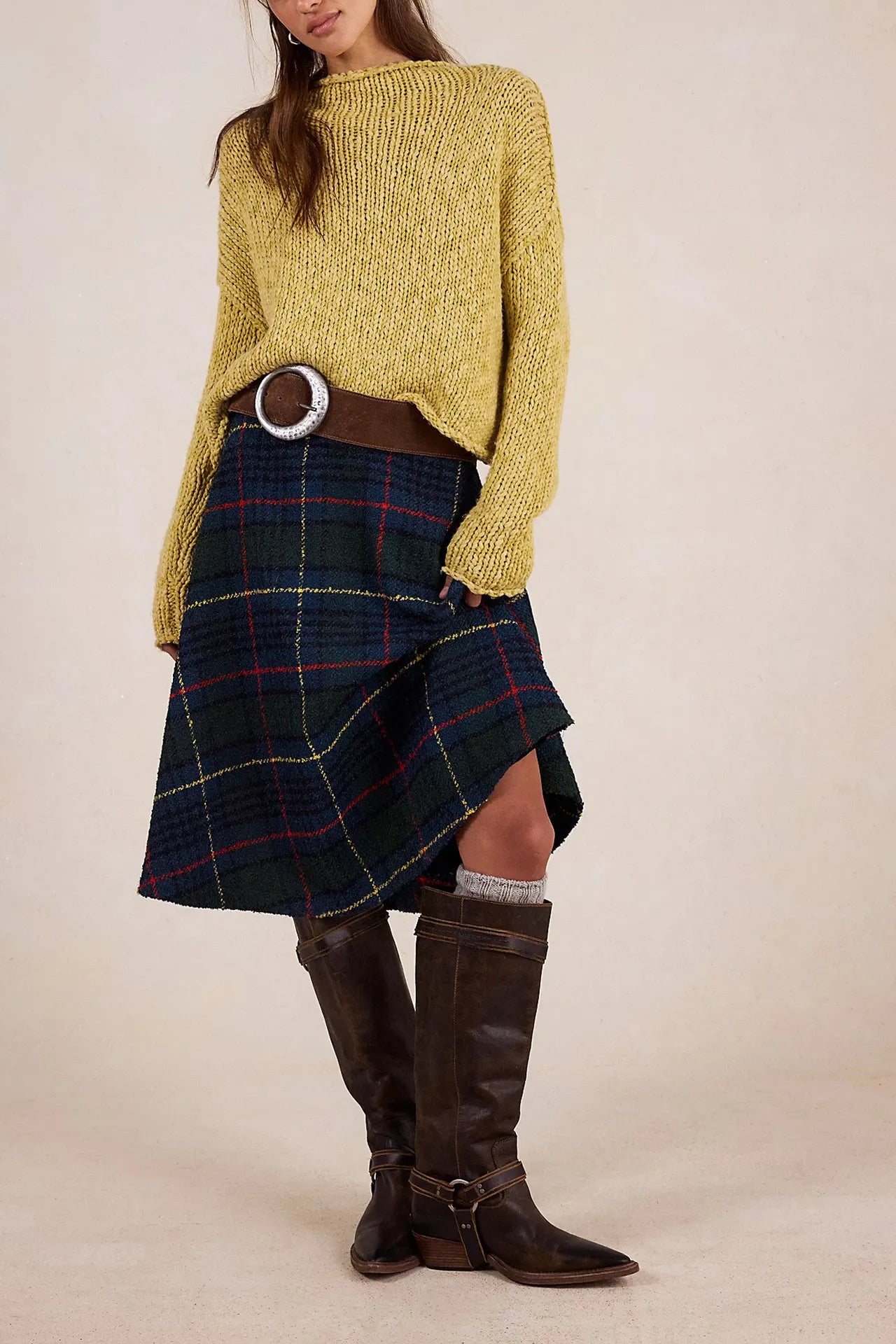 Thick Hand Knit Textured Sweater Crew Neck Long Sleeve Cropped Oversized Top