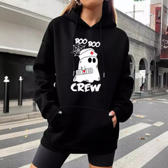 Halloween Nurse Ghost Print Hooded Sweatshirt