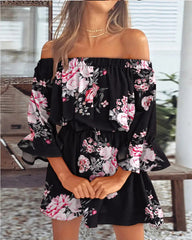 Off-the-Shoulder Ruffle Mini Dress, Floral Print Bell Sleeve Summer Dress