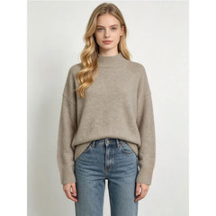 Semi Turtleneck Solid Color Knit Pullover Sweater