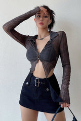 Long Sleeve Cardigan Crop Shirt Top