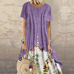 Fake Two-Piece Printed Linen Midi Dress