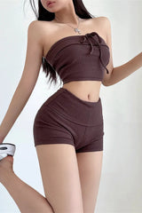Casual Strapless Strappy Top Shorts Set Two Piece