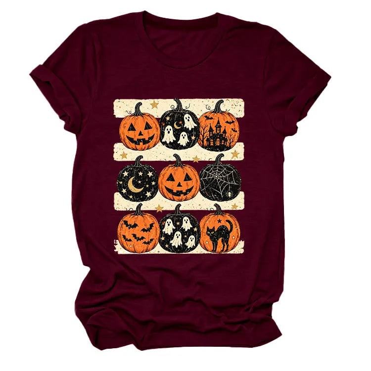 Vintage Halloween Pumpkin Ghost Graphic T‑Shirt