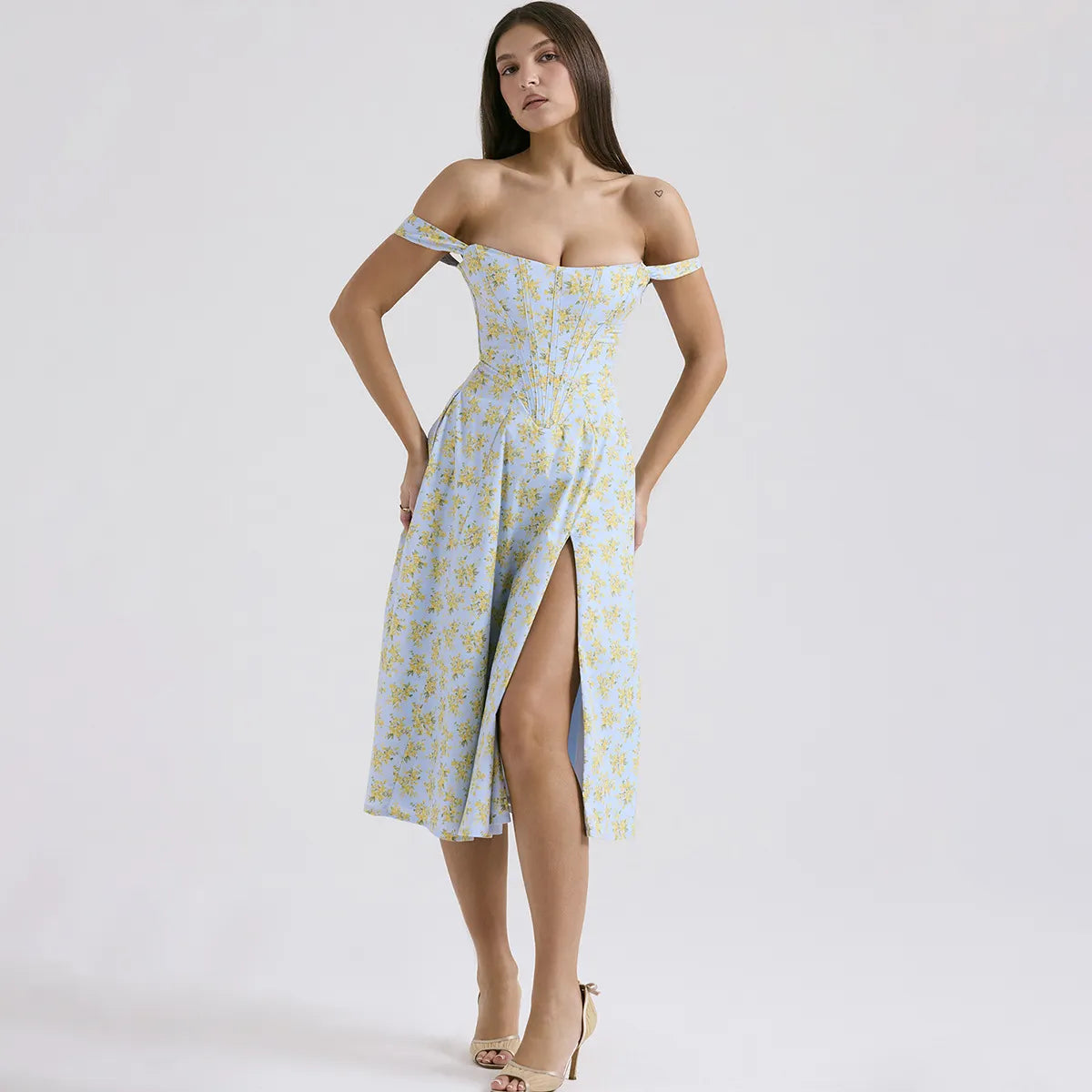 Floral Print Corset Midi Dress