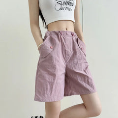 High Waist Drawstring Micro-Stretch Loose Straight Five-Point Shorts