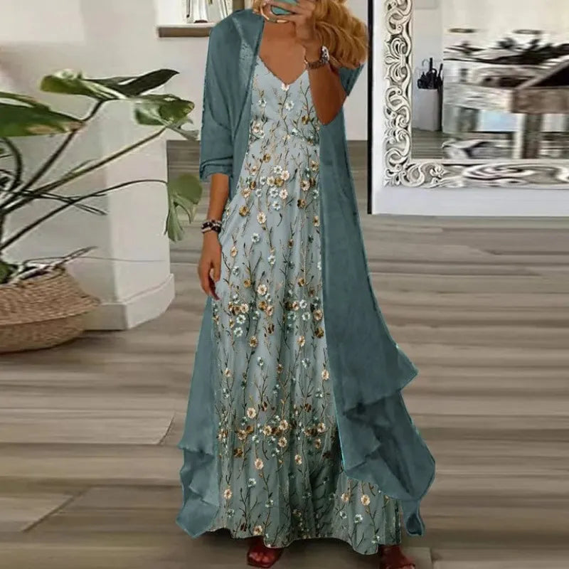 Printed V Neck Cami Long Dress