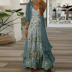 Printed V Neck Cami Long Dress