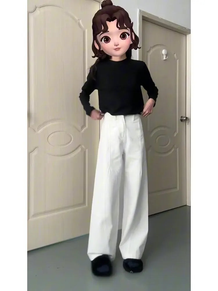High Waist Solid White Wide Leg Jeans