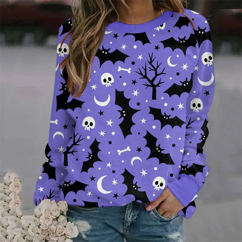 Halloween Bat Print Crew Neck Sweatshirt