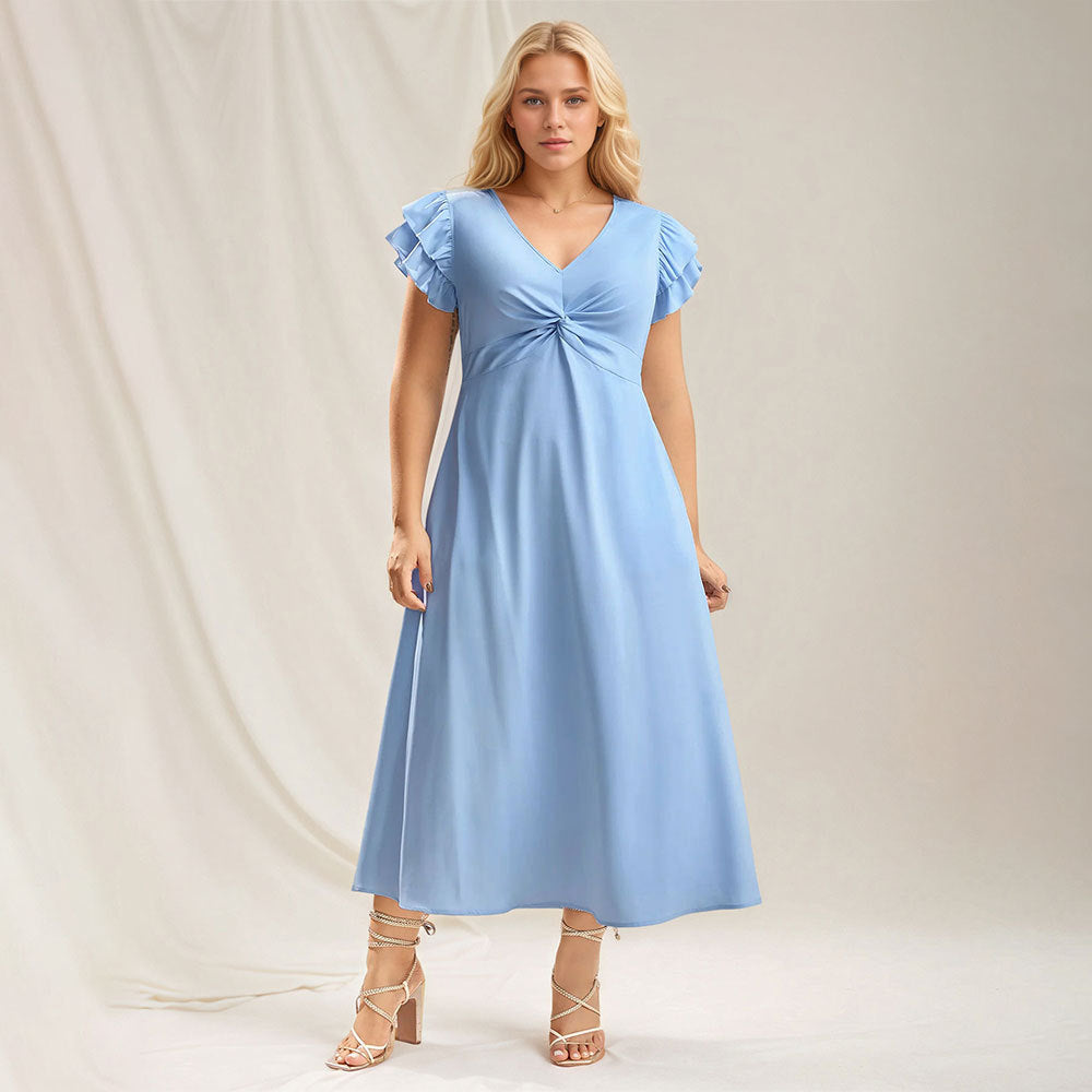 Plus Size Sky Blue Twist Front Midi Dress