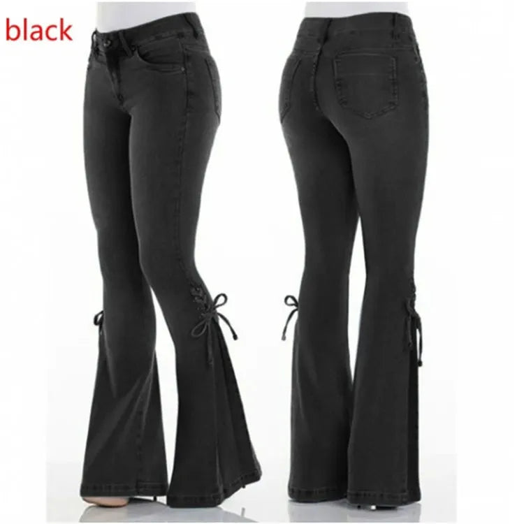 Split Hem Lace Up Flare Jeans