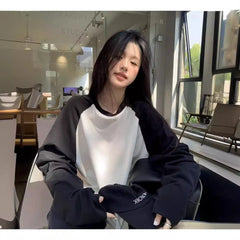 Oversized Contrast Color Raglan Long Sleeve Crew Neck Casual T-Shirt