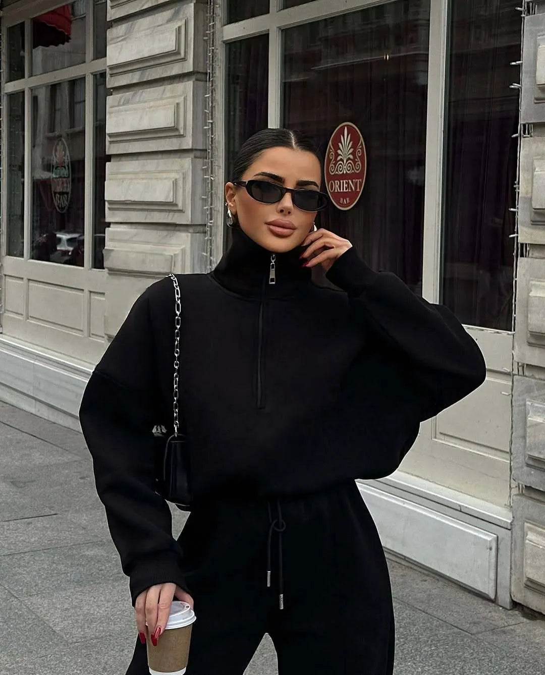 Half Zip Collar Oversized Sweatshirt & Wide Leg Sweatpants 2 Piece Loungewear Set