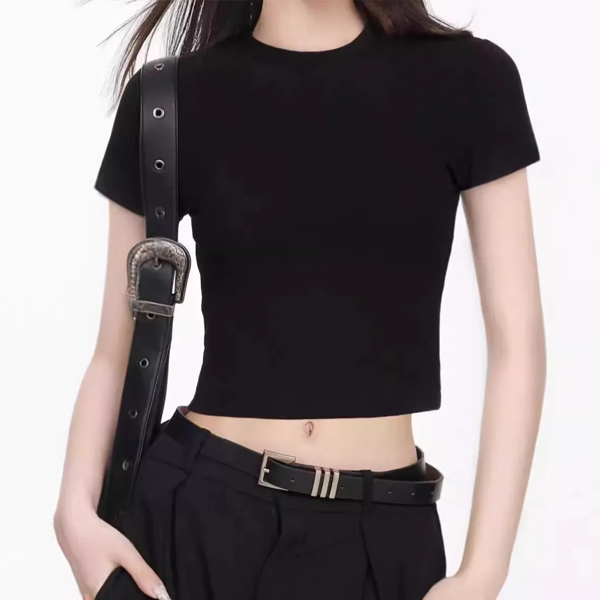 Slim-Fit Cotton-Blend Short Sleeve Crop Top