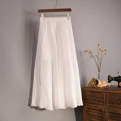 Linen Blend Maxi Skirt High Waist Pleated Flowy Skirt