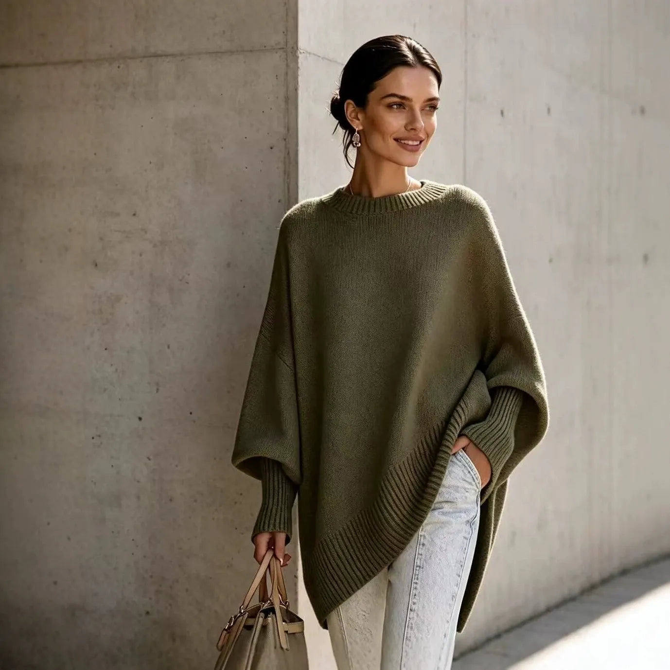 Crew Neck Loose Batwing Sleeve Pullover Sweater
