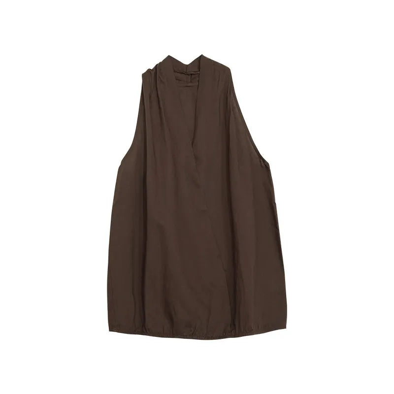 Solid Sleeveless V-Neck Loose Casual Top