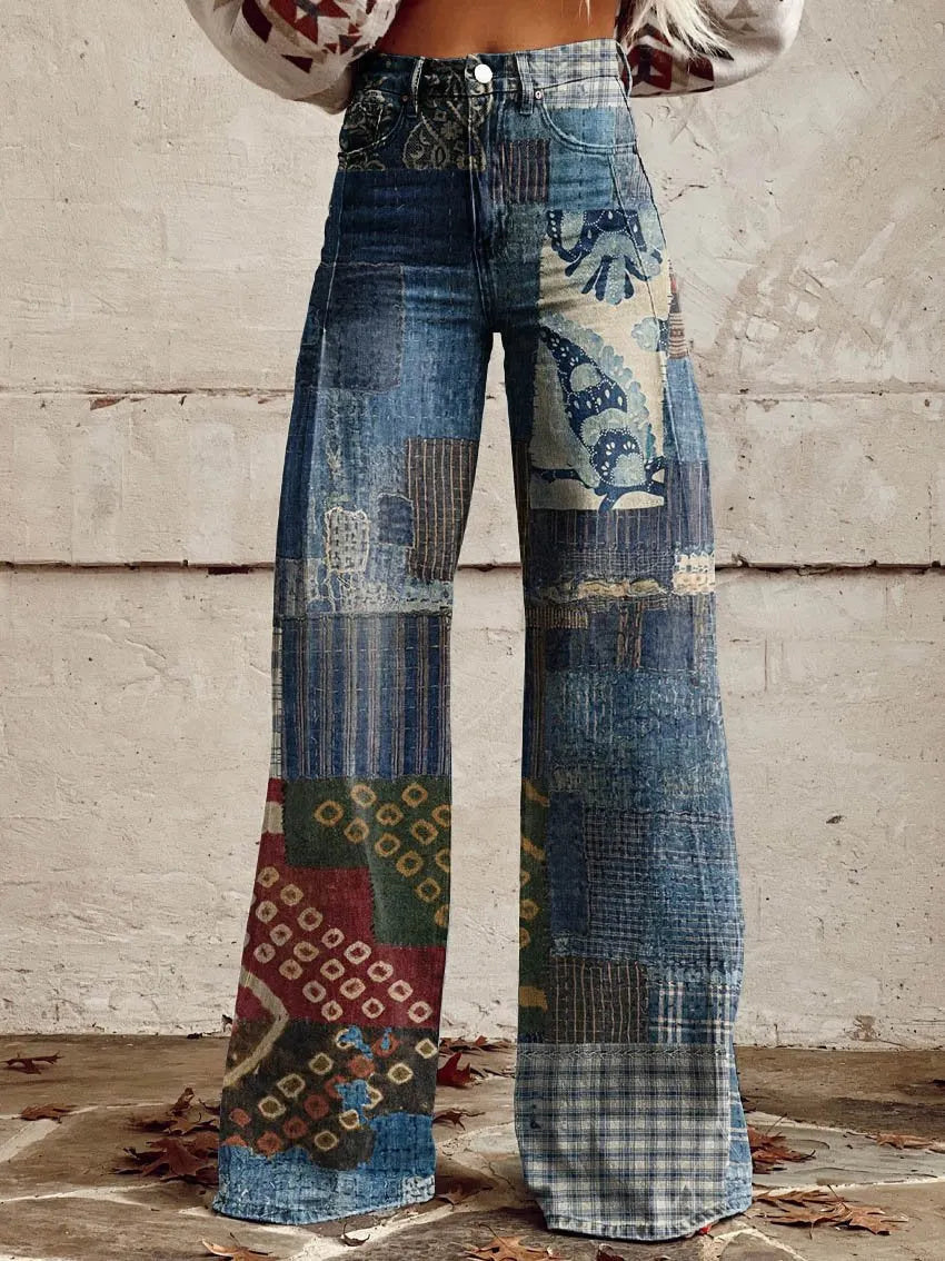 Printed Flare Work Pants