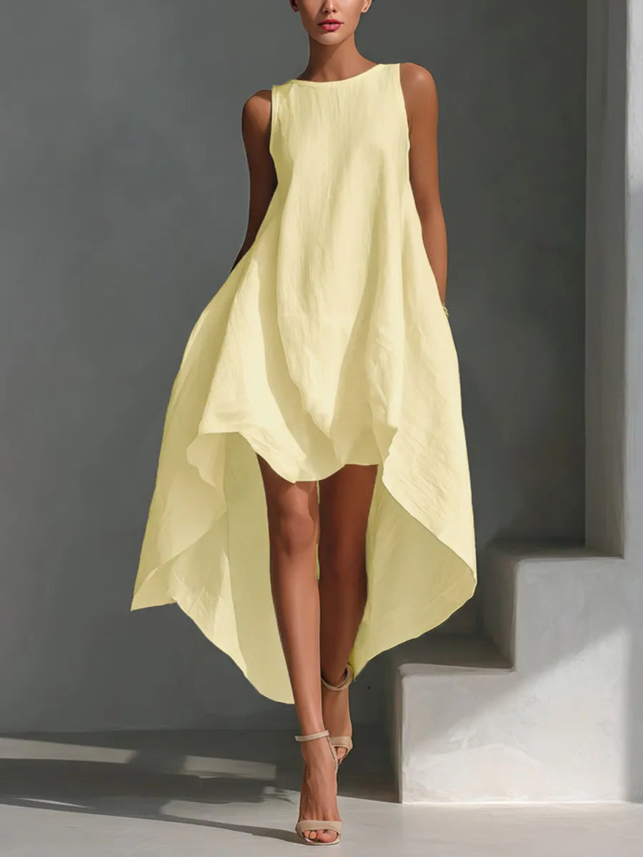 Sleeveless High-Low Hem A-Line Maxi Dress