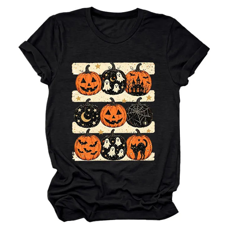 Vintage Halloween Pumpkin Ghost Graphic T‑Shirt