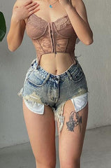 Retro Irregular Tassel Denim Shorts
