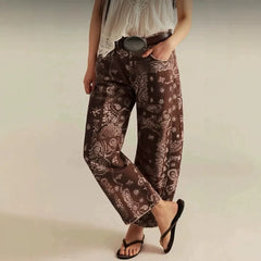 Mid‑Waist Striped Printed Loose Barrel Jeans