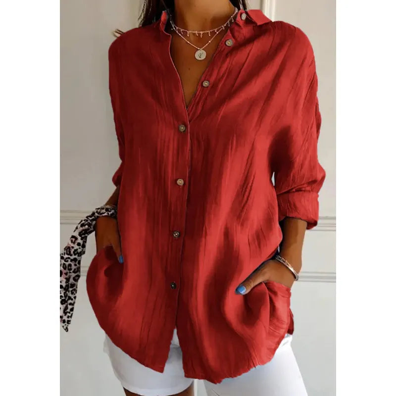 Solid Color Button Down Long Sleeve Shirt,