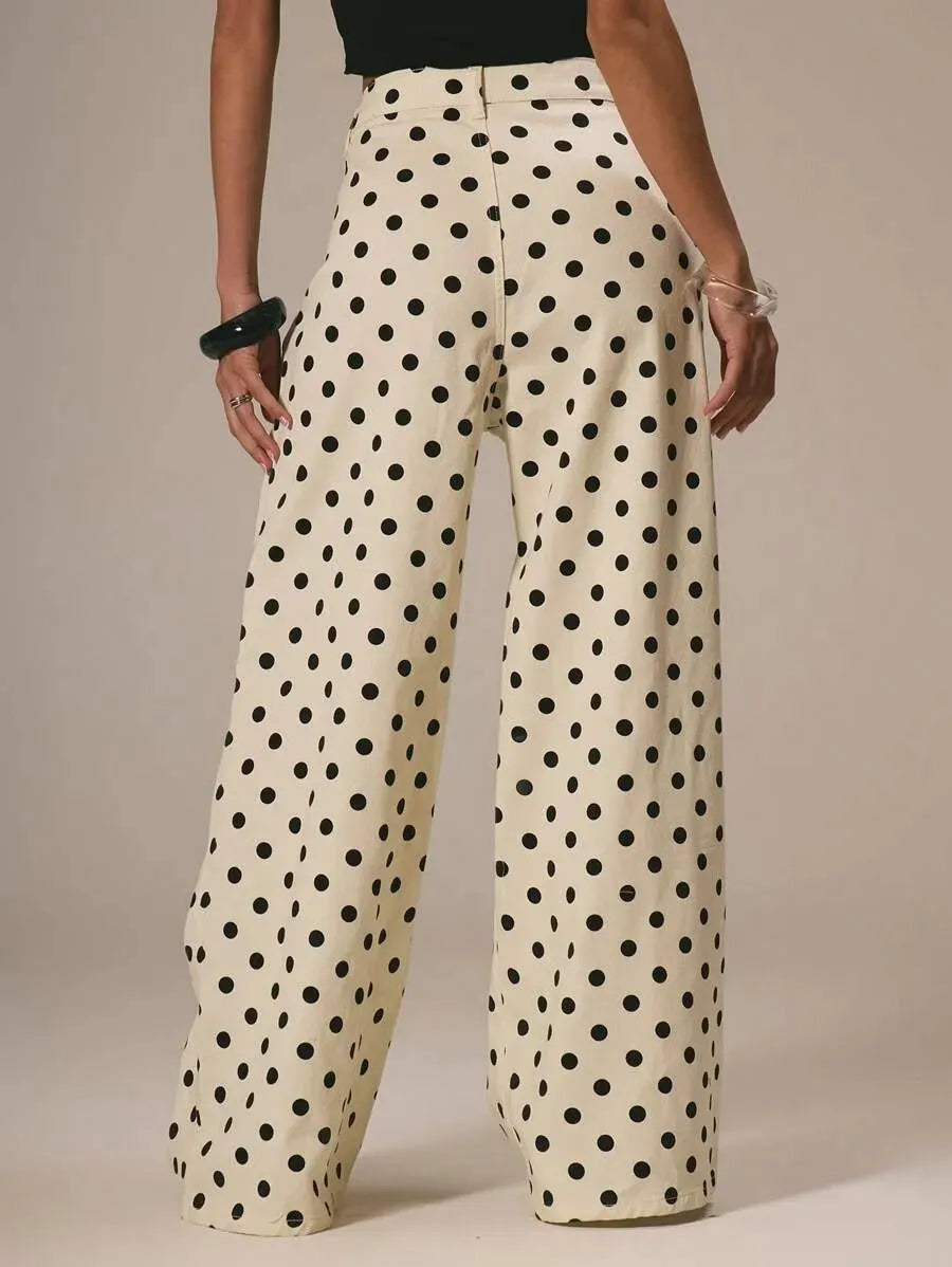 Polka Dot High Waist Straight Wide Leg Pants
