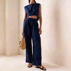 Sleeveless Crop Top & High-Waist Wide-Leg Pants Set