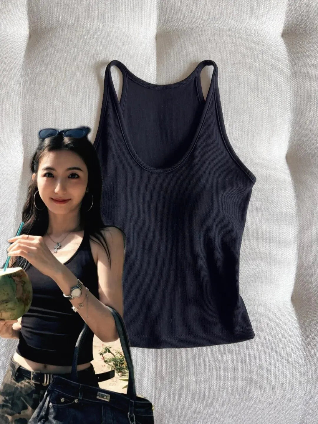 U Neck Thin Strap Ribbed Slim Cami Tank Top
