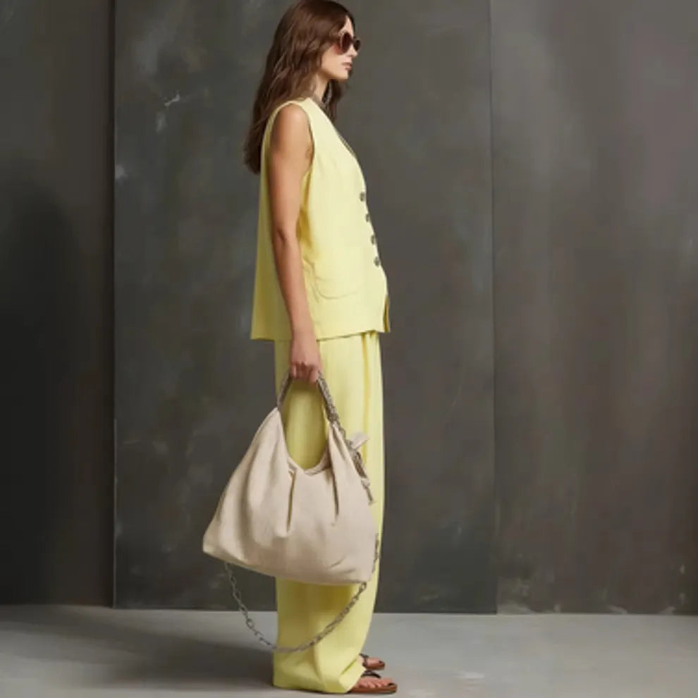 Linen-Blend Waistcoat & Wide-Leg Pants Set