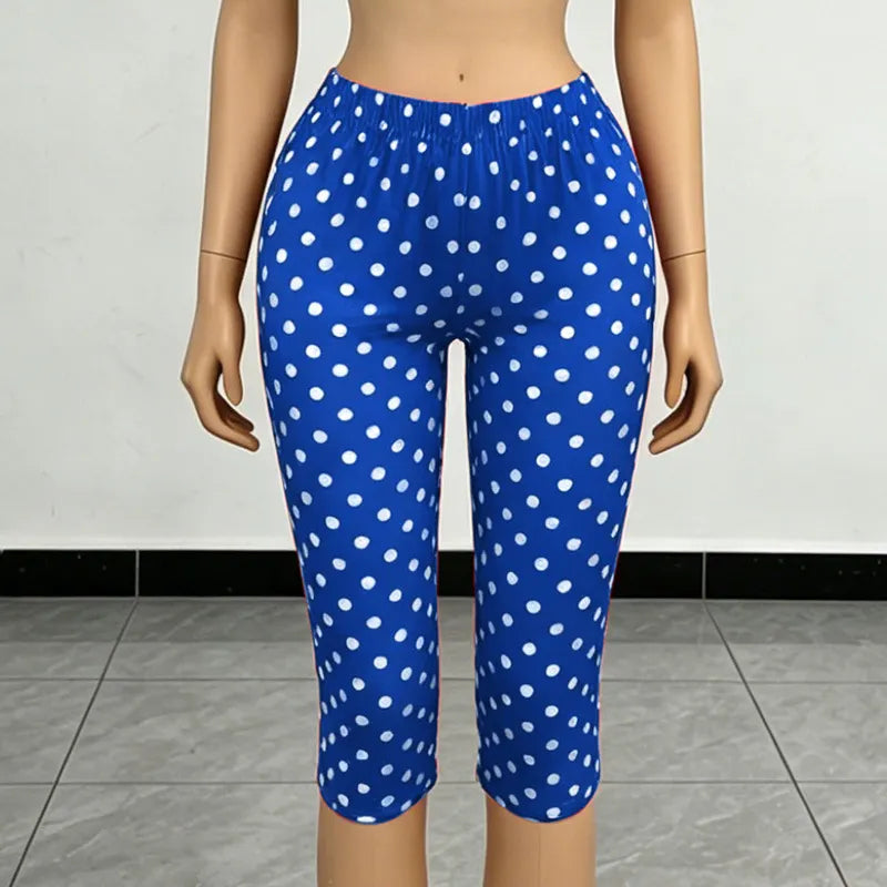 Polka Dot Halter Cutout Crop Top & Capri Pants Two Piece Set
