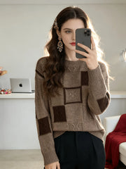 Color Block Patchwork Cable Knit Sweater