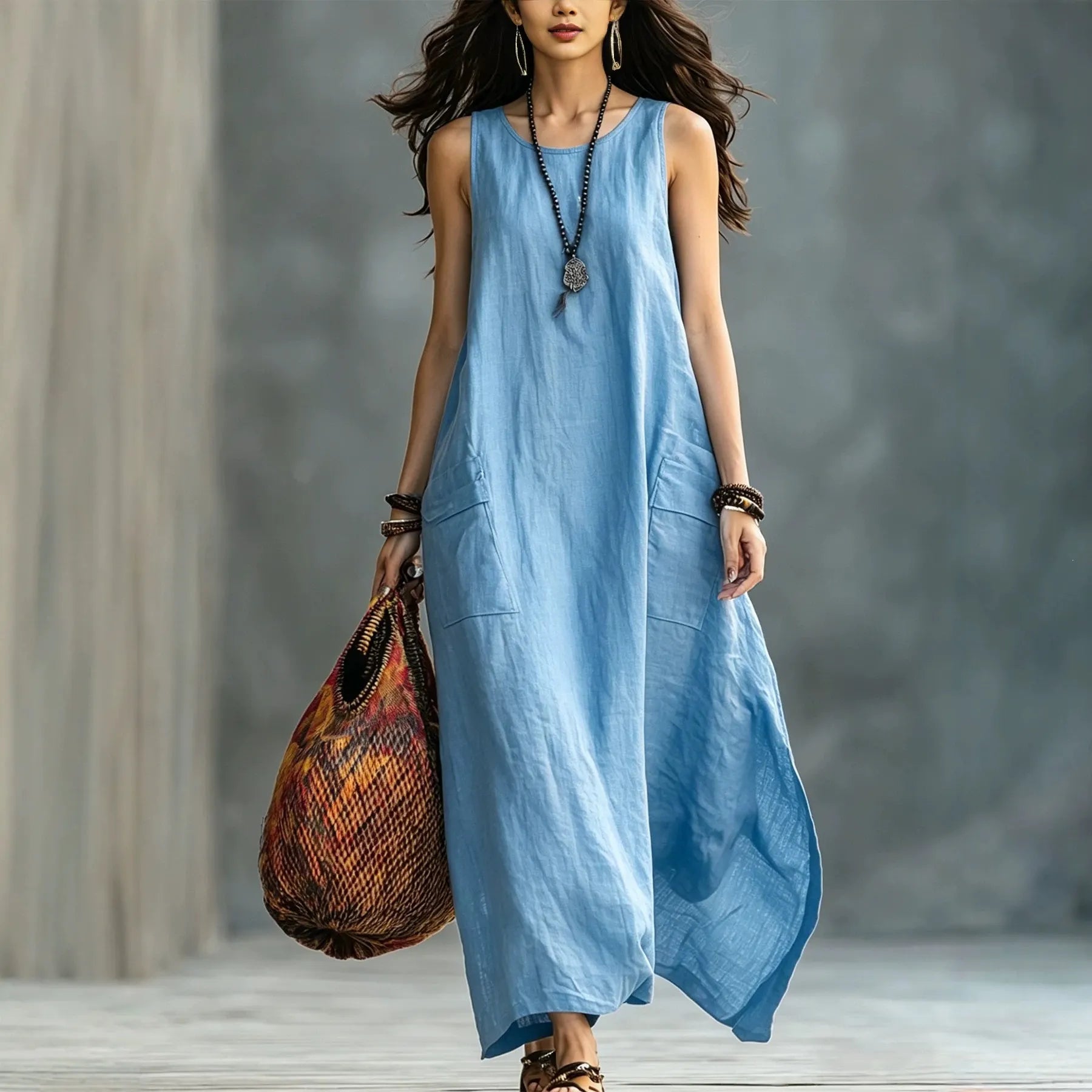 Solid Color Sleeveless A-line Maxi Dress
