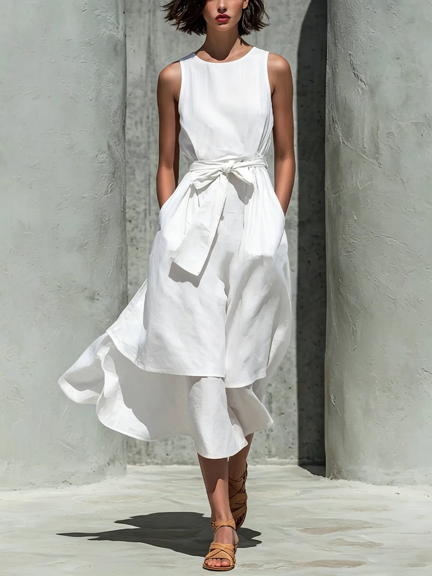 Sleeveless Linen Midi Dress