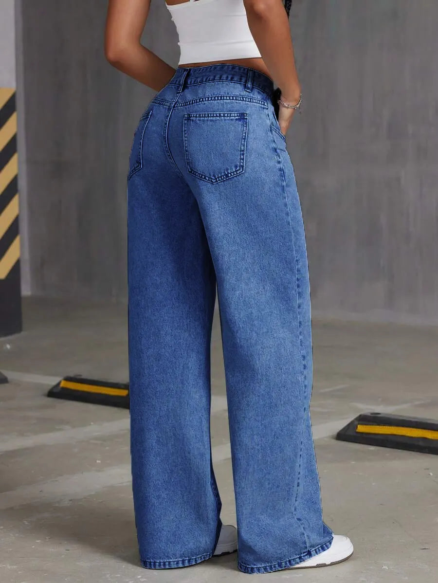 High Waist Casual Distressed Denim Pants