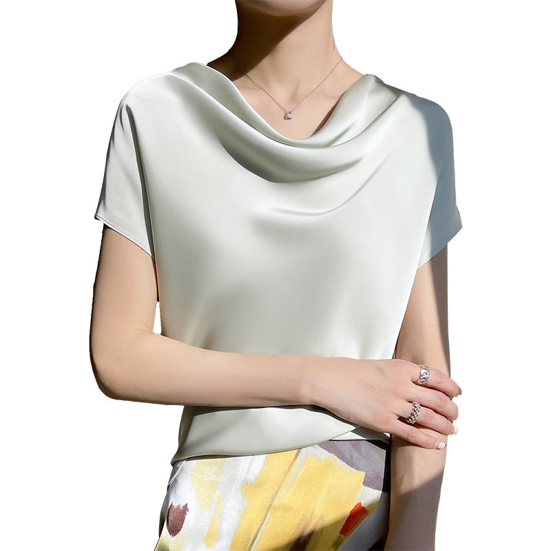 Cowl Neck Short Sleeve Blouse