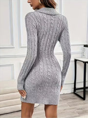 Wrap V Neck Cable Knit Sweater Dress