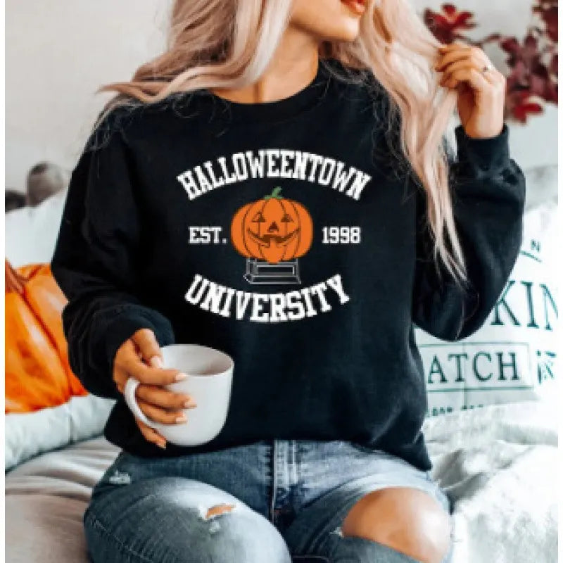 Halloween Leopard Pumpkin Print Crew Neck Sweatshirt