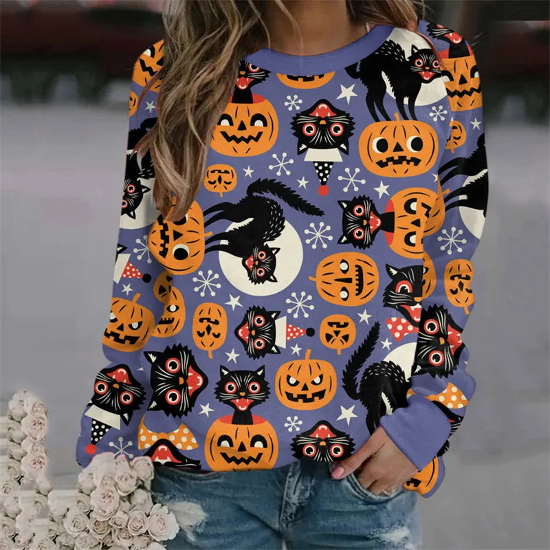 Halloween Bat Print Crew Neck Sweatshirt