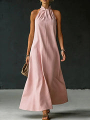 Halter Neck Linen Blend Maxi Dress