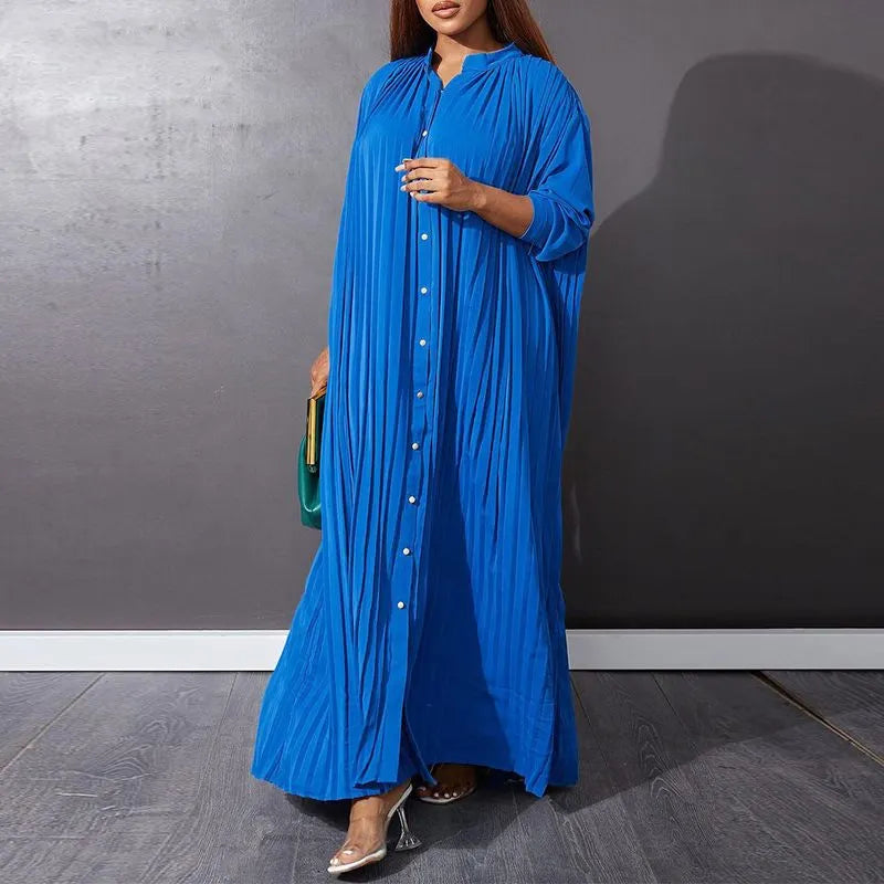Pleated Button-Down Maxi Dress
